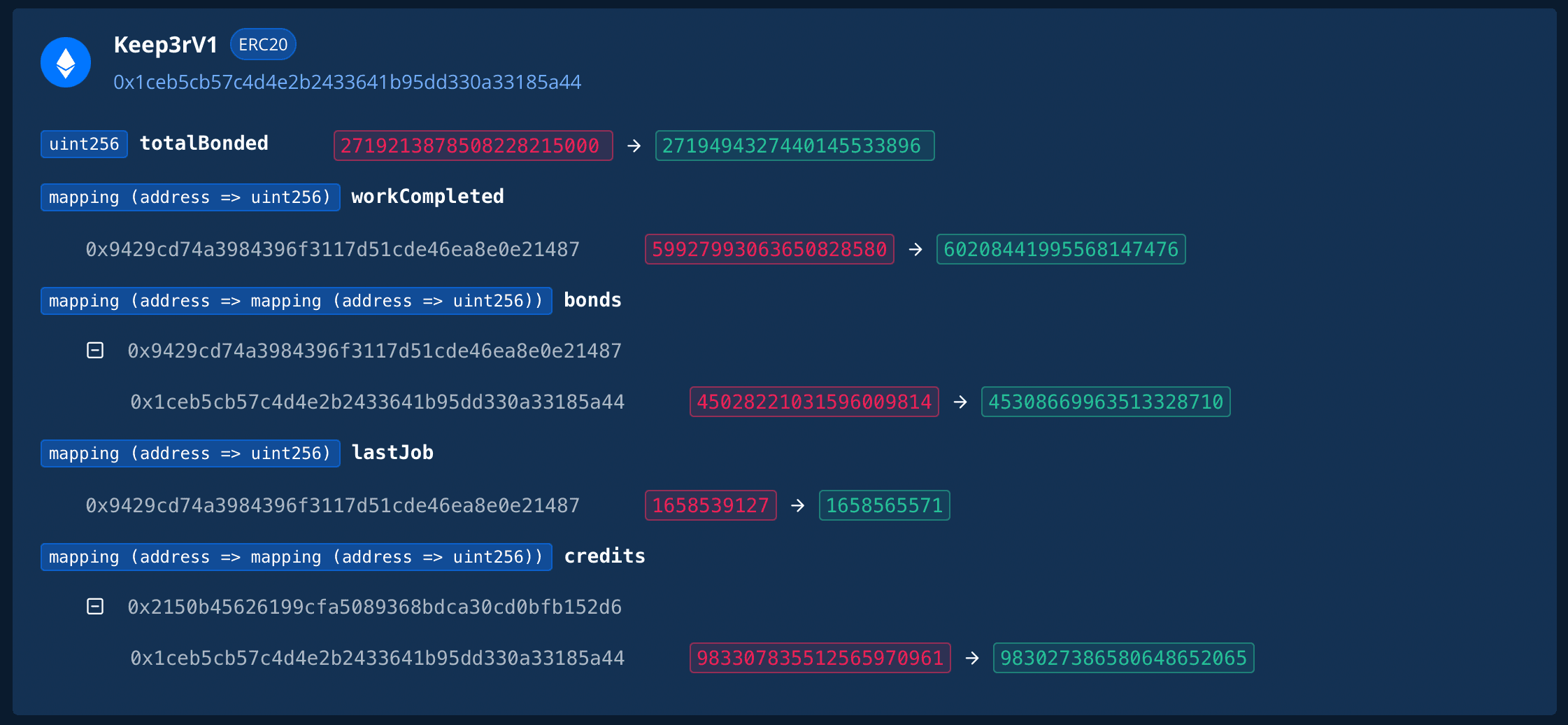 a decoded stateDiff in tenderly